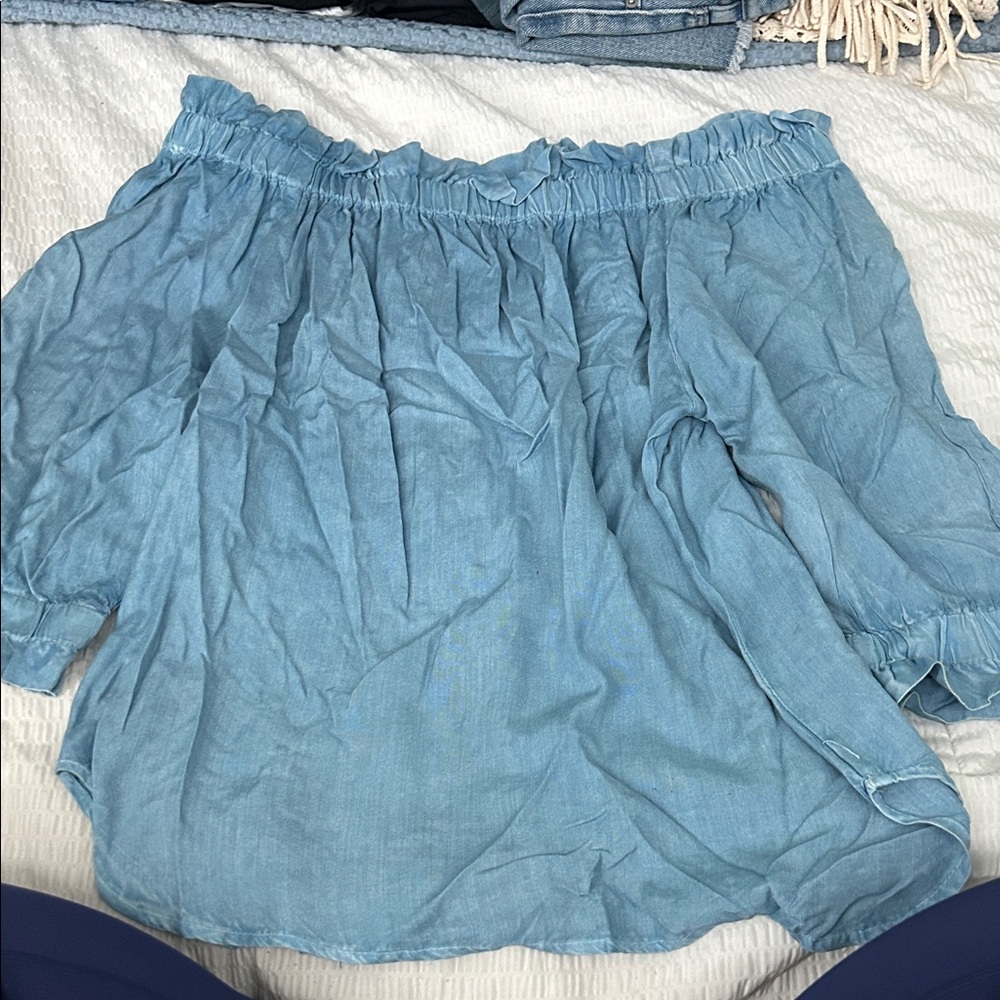 Style Envy Blue Off-Shoulder Blouse